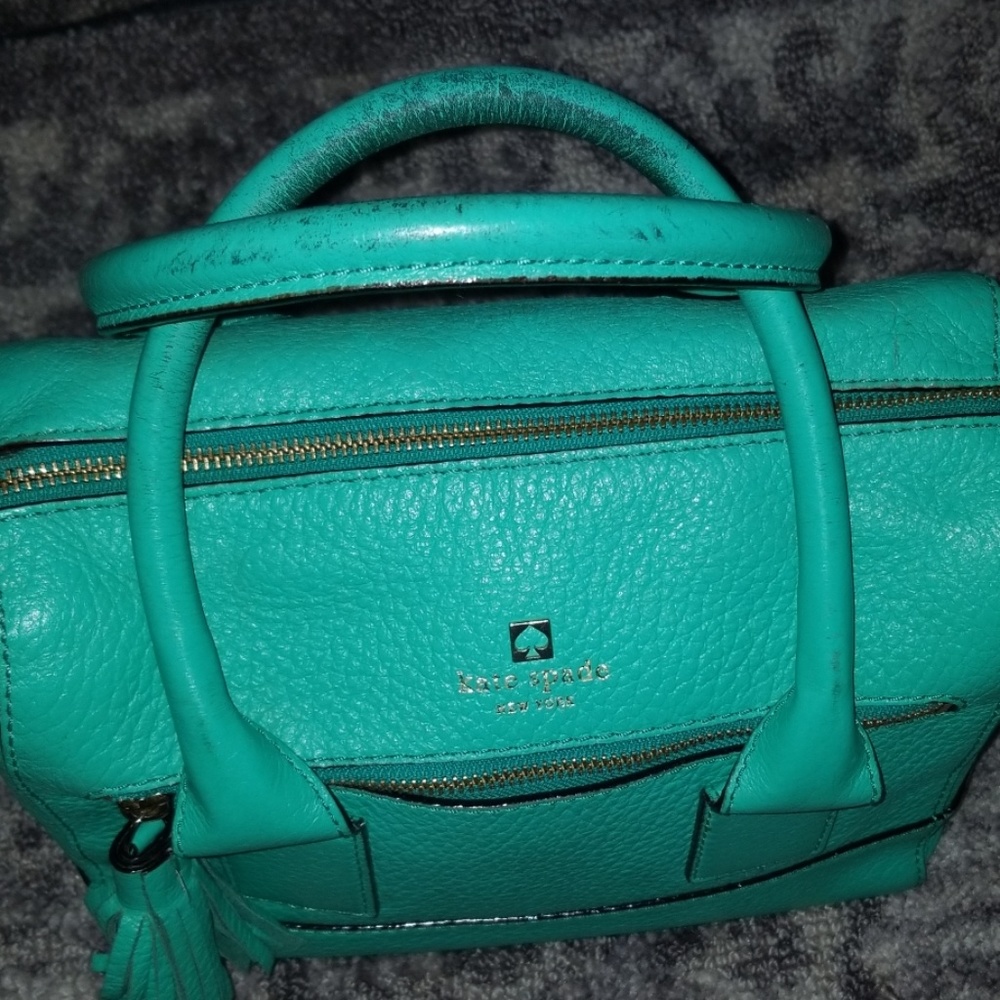 KATE SPADE TEAL LEATHER SATCHEL PURSE POCKETBOOK - Picture 2 of 8